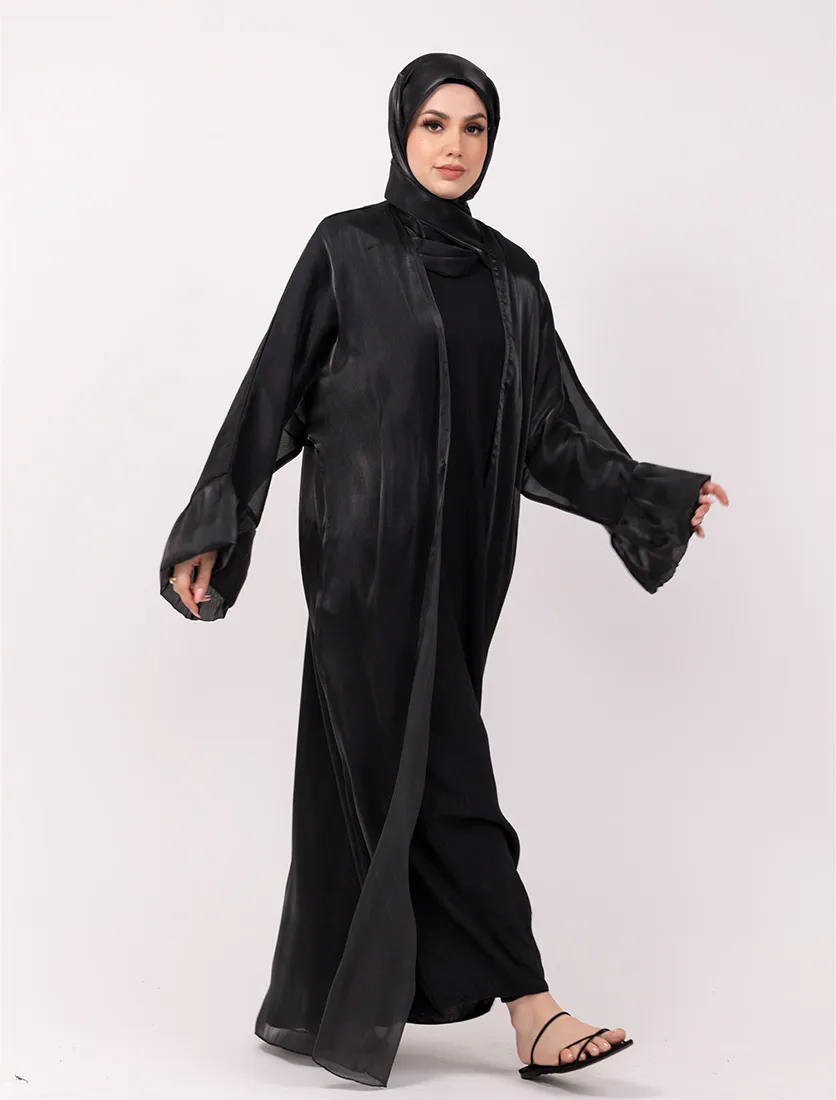 Black Open Organza Kaftan Set